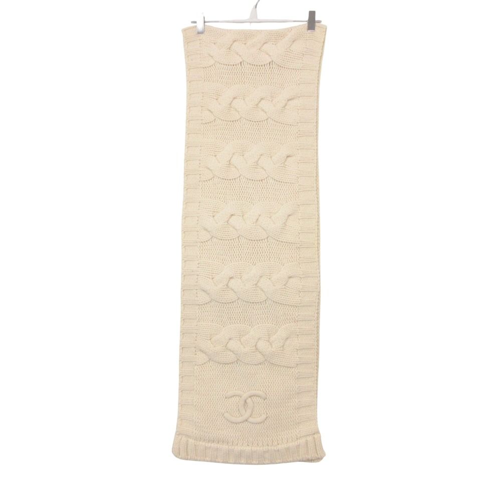 Chanel Scarf CC Logo Cashmere Knit Manknit White Sweater
