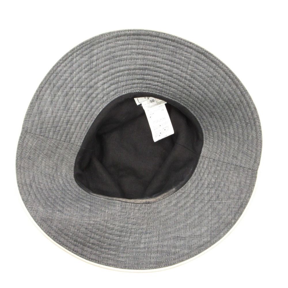 Hermes Hat Linen Leather Piping Bakeha Bucket Hat Paneled Gray — view 6