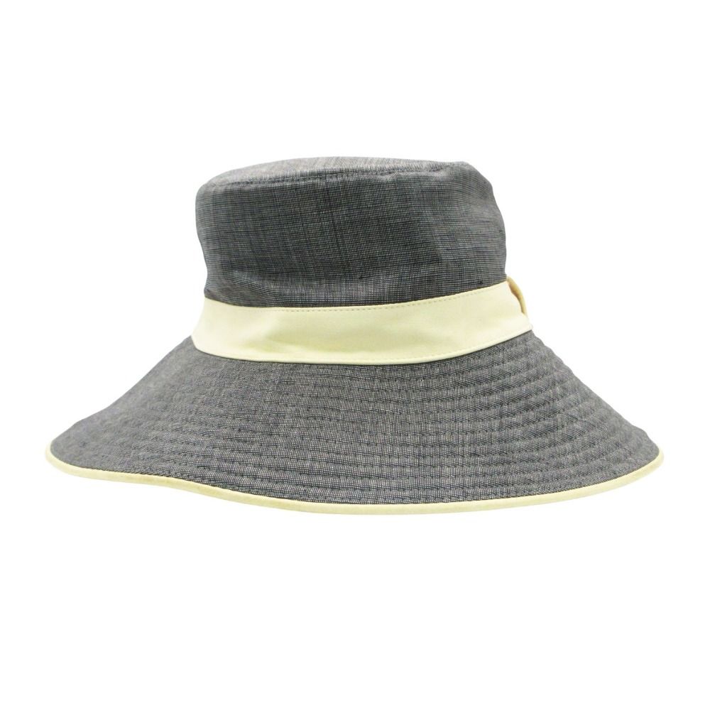Hermes Hat Linen Leather Piping Bakeha Bucket Hat Paneled Gray — view 2