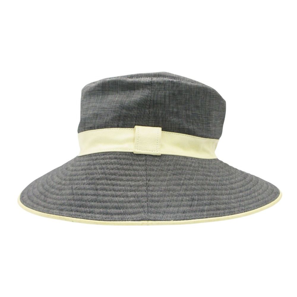 Hermes Hat Linen Leather Piping Bakeha Bucket Hat Paneled Gray — view 3