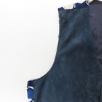 Hermes Vest Vintage Suede Gilet Silk Contrast Top Navy Blue XL — view 6