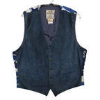 Hermes Vest Vintage Suede Gilet Silk Contrast Top Navy Blue XL