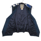 Hermes Vest Vintage Suede Gilet Silk Contrast Top Navy Blue XL — view 3