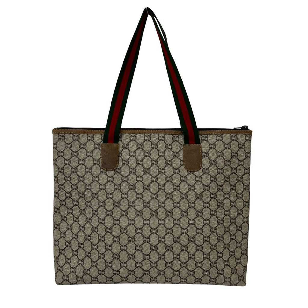 Gucci Vintage Sherry Line Plus Logo Leather Tote Brown — view 3