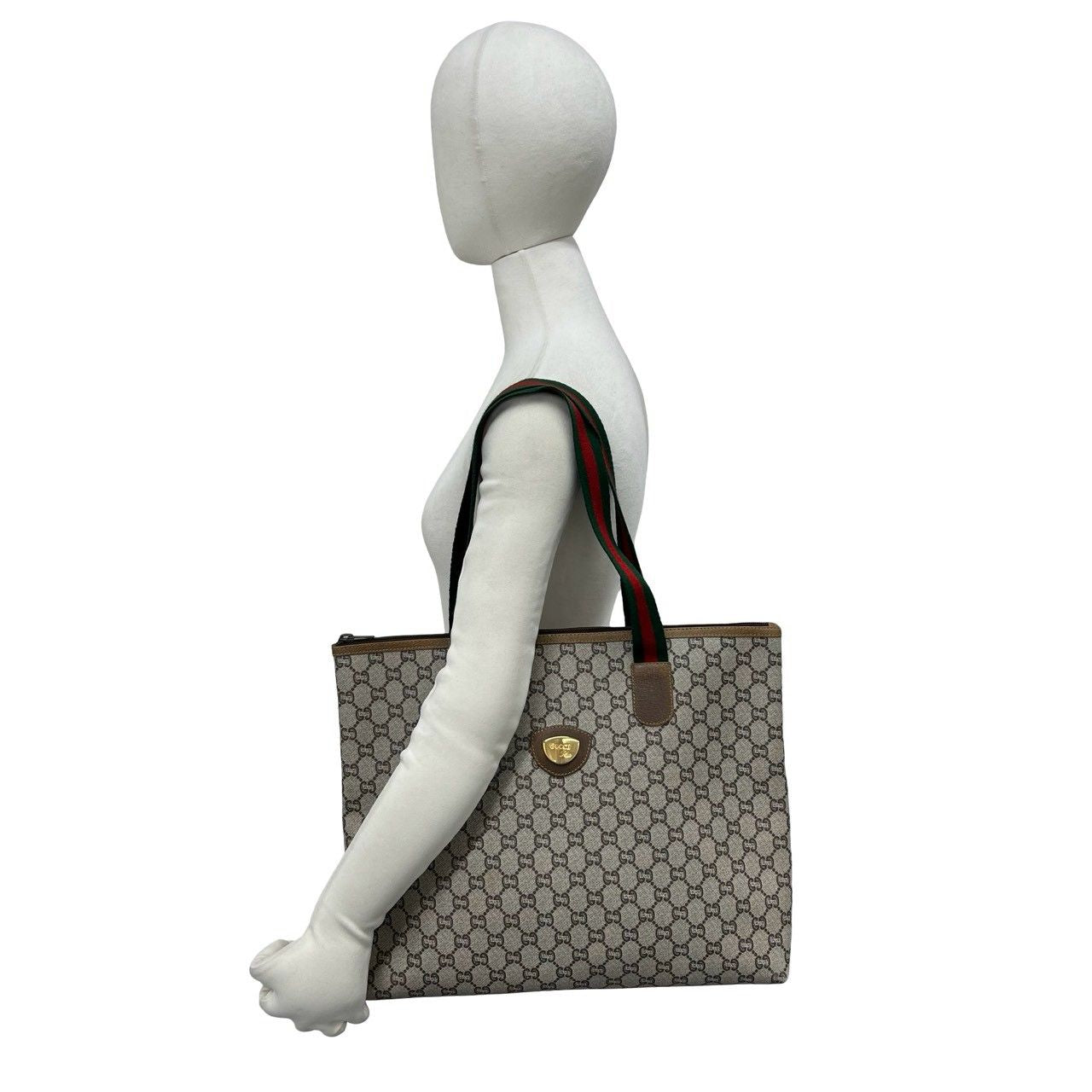Gucci Vintage Sherry Line Plus Logo Leather Tote Brown — view 2