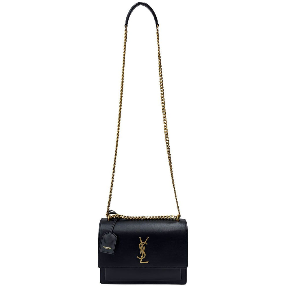 Saint Laurent Shoulder Bag Black 2-Way Sunset Medium Chain YSL Cross Body Gold — view 4