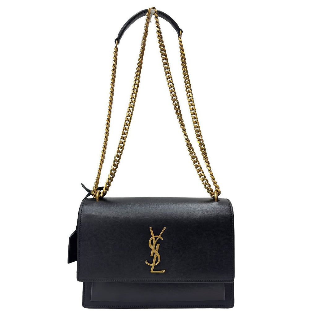 Saint Laurent Shoulder Bag Black 2-Way Sunset Medium Chain YSL Cross Body Gold — view 3