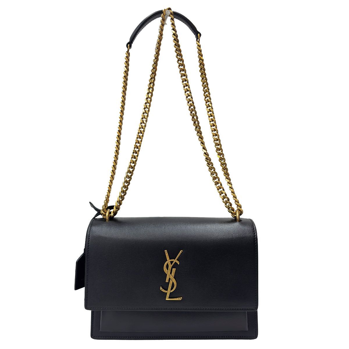 Saint Laurent Shoulder Bag Black 2-Way Sunset Medium Chain YSL Cross Body Gold — view 3