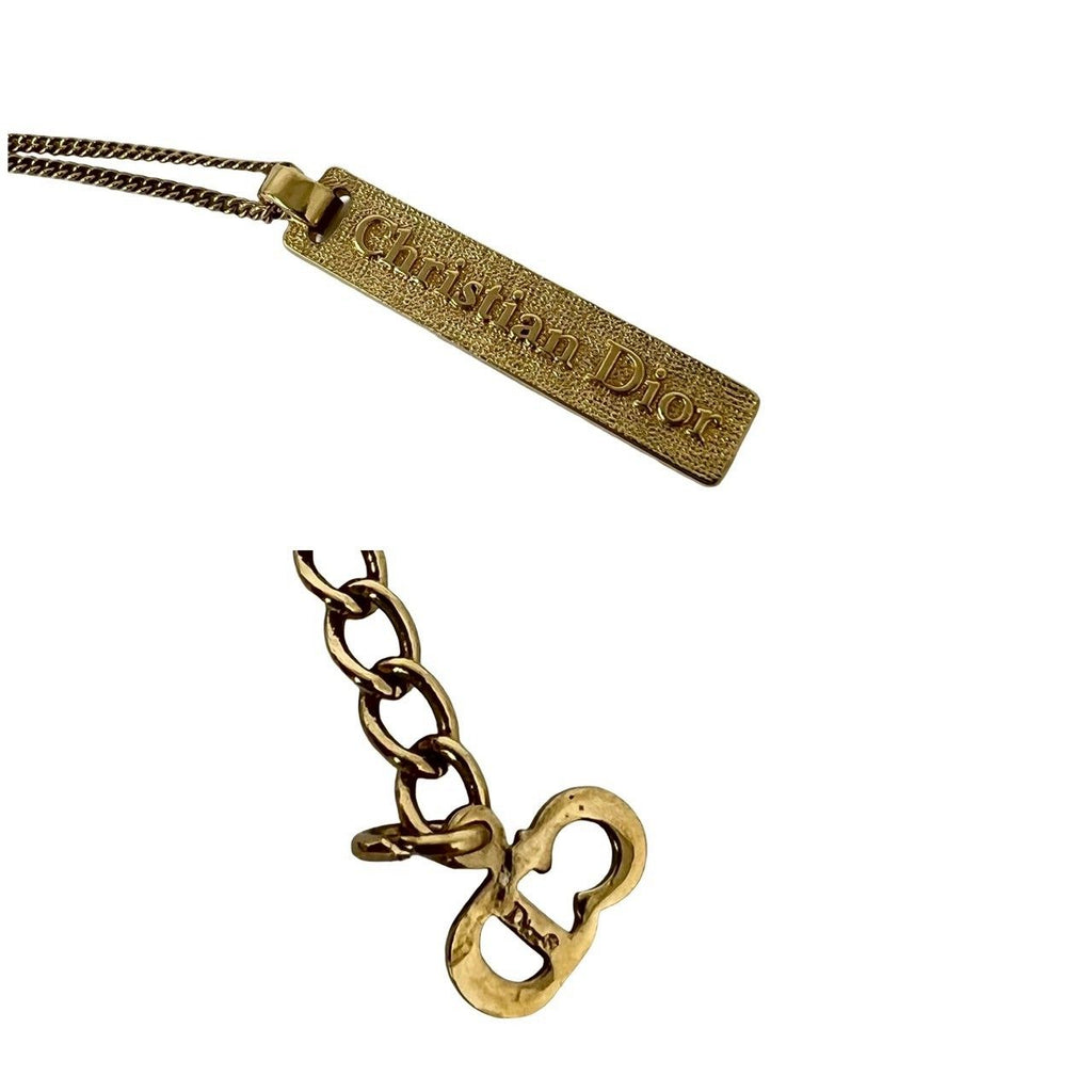 Dior Vintage Logo Plate Rhinestone Necklace Gold — view 3