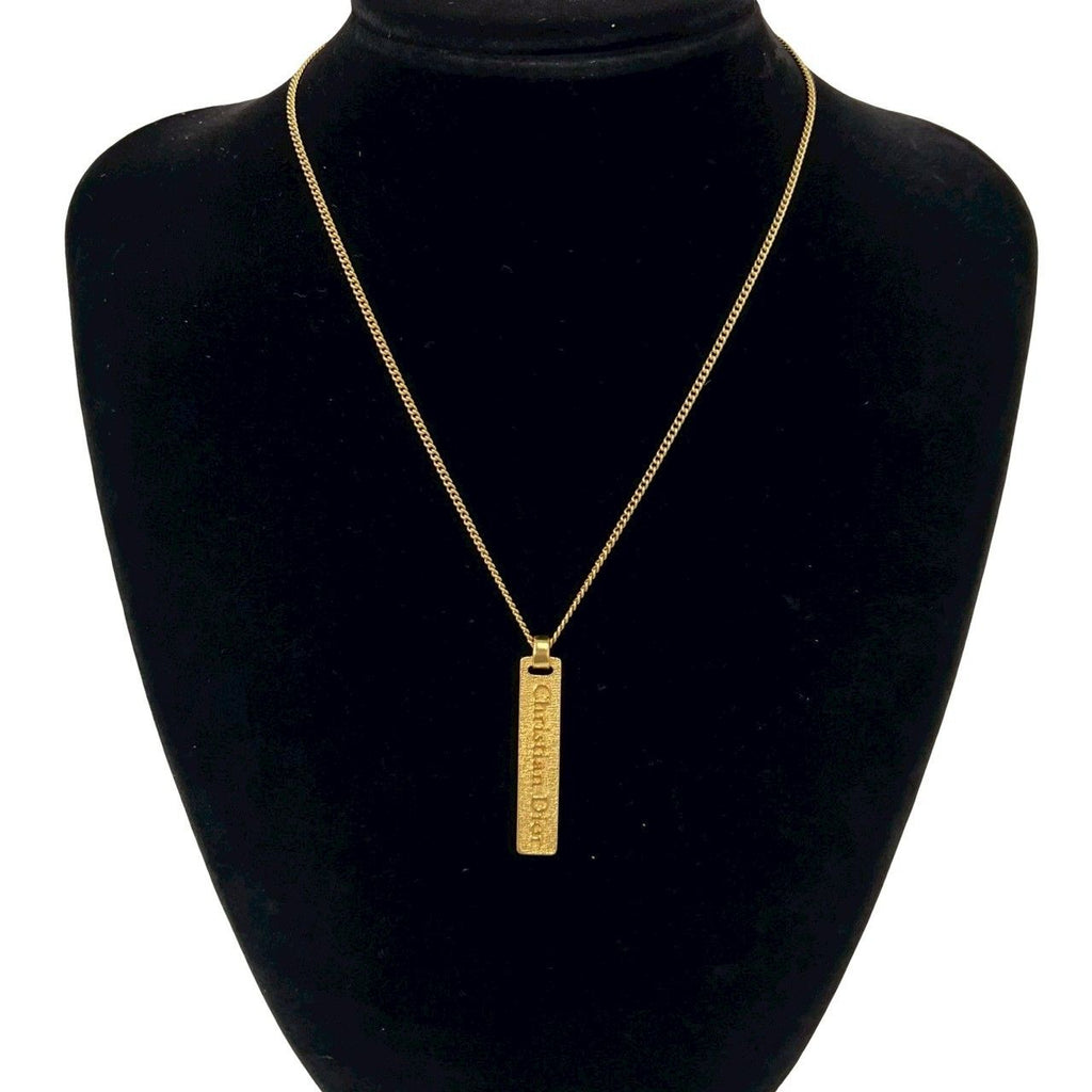 Dior Vintage Logo Plate Rhinestone Necklace Gold — view 2