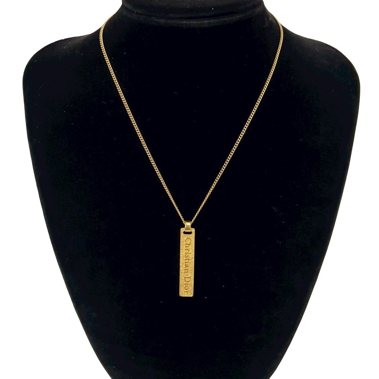 Dior Vintage Logo Plate Rhinestone Necklace Gold — view 2
