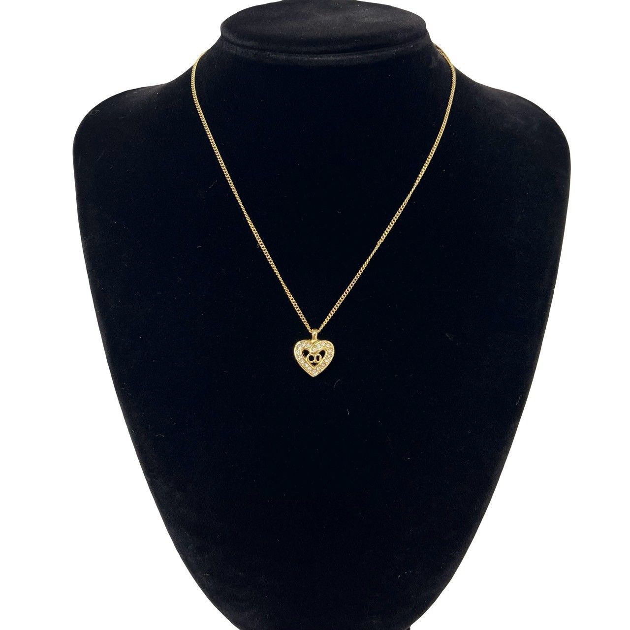 Dior CD Logo Heart Motif Rhinestone Pendant Gold — view 2