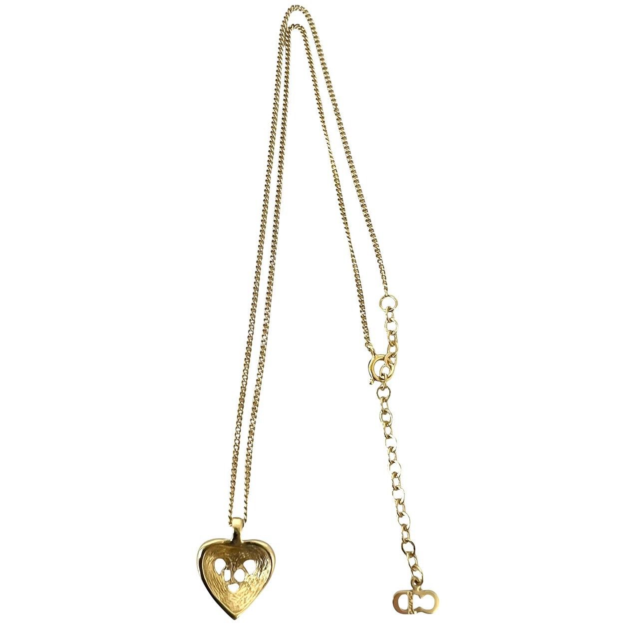 Dior CD Logo Heart Motif Rhinestone Pendant Gold — view 6