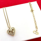 Dior CD Logo Heart Motif Rhinestone Pendant Gold