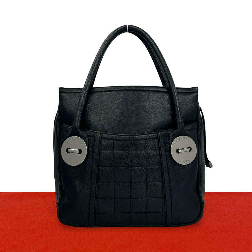 Chanel Cho Edge Coat Logo Caviar Leather Tote Black