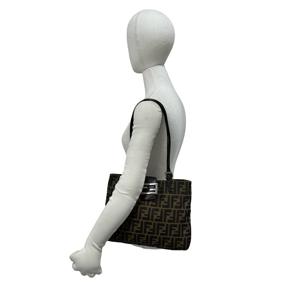 Fendi Vintage Zucca FF Pattern Canvas Leather Tote Shoulder Bag Brown — view 2