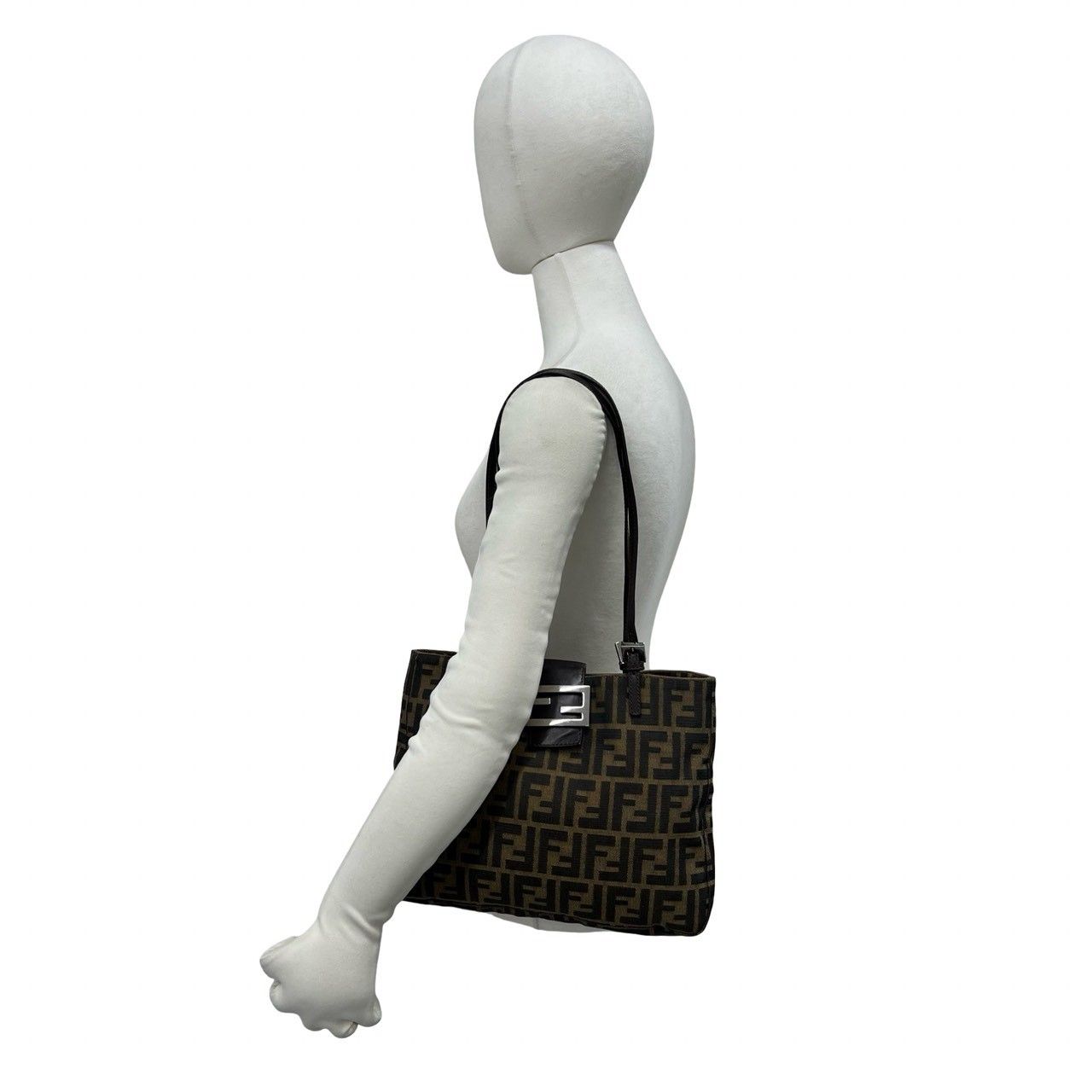 Fendi Vintage Zucca FF Pattern Canvas Leather Tote Shoulder Bag Brown — view 2