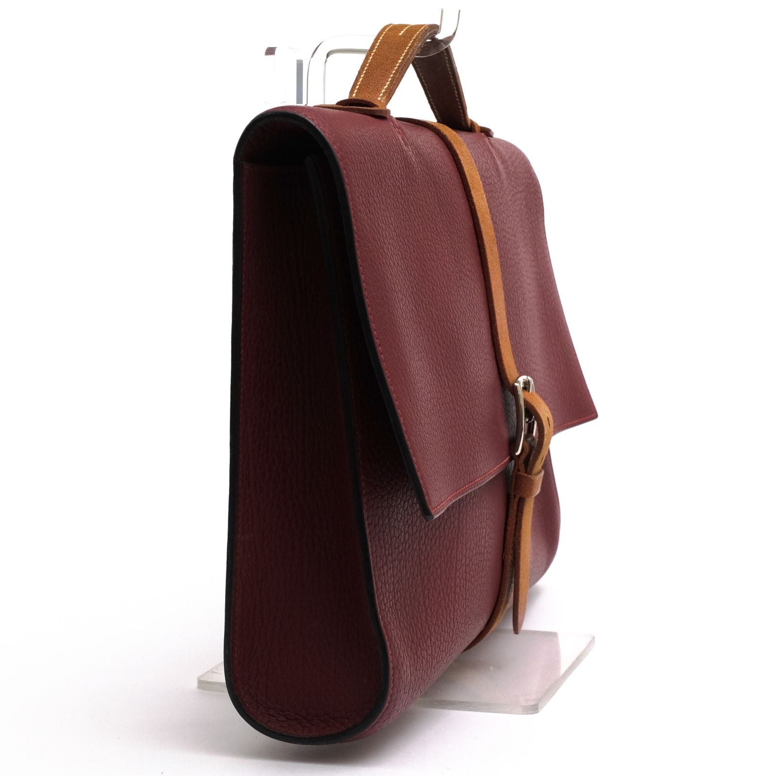 Hermes Briefcase Business Leather Red Brown Etriviere Grained Vache Liegee Cles — view 3