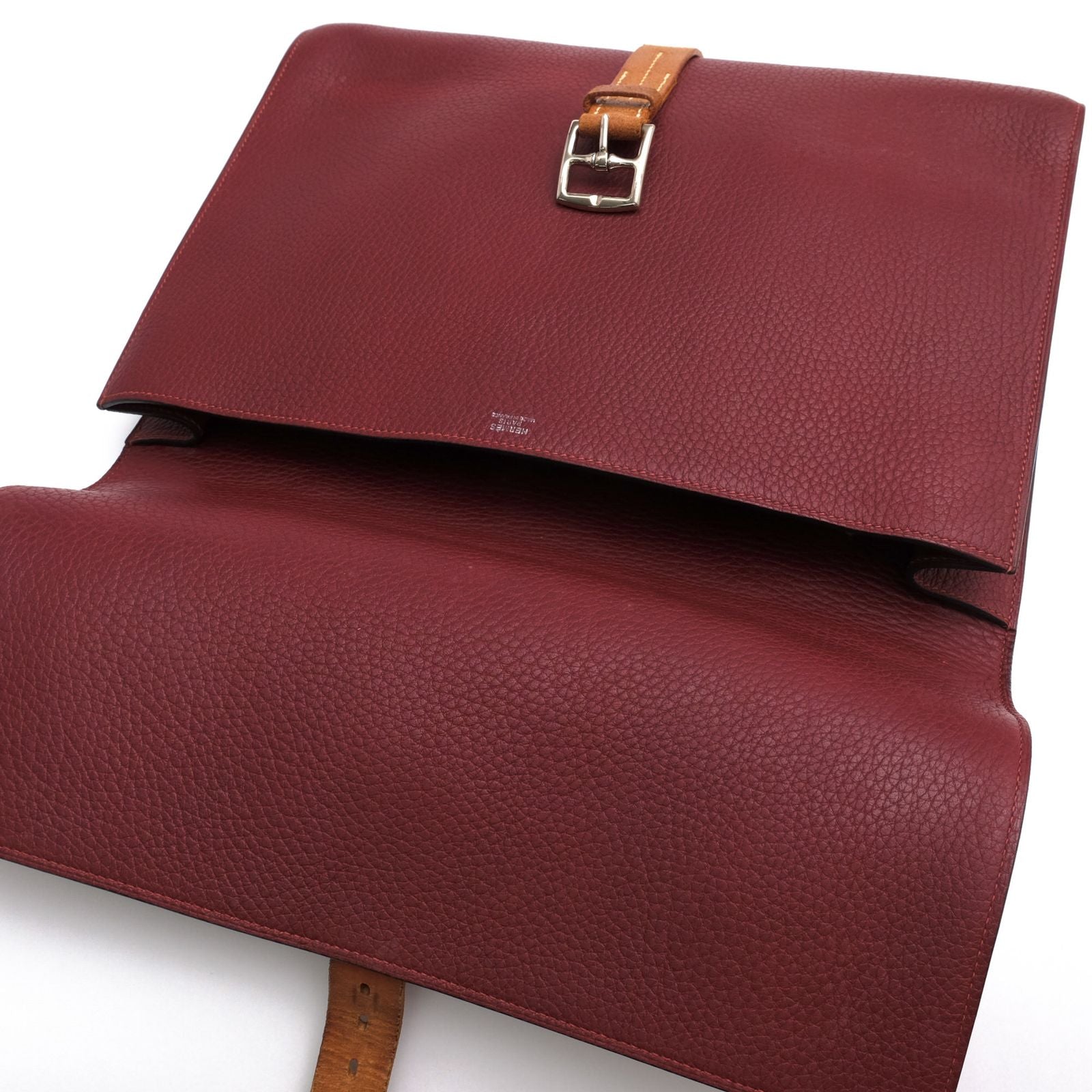 Hermes Briefcase Business Leather Red Brown Etriviere Grained Vache Liegee Cles — view 7