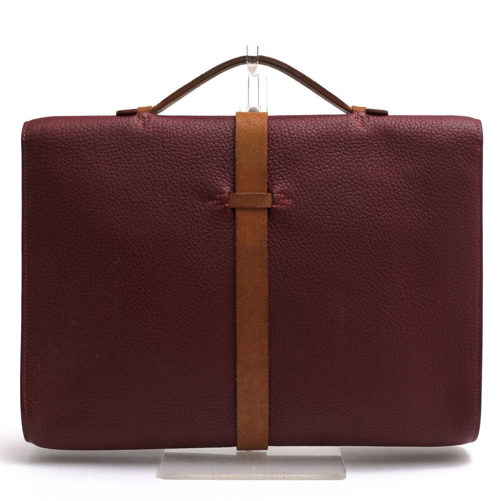 Hermes Briefcase Business Leather Red Brown Etriviere Grained Vache Liegee Cles — view 2
