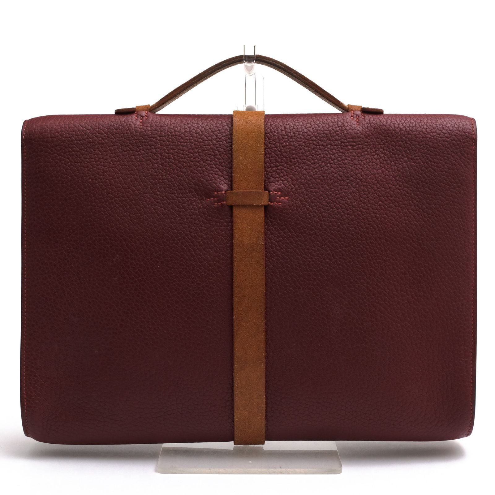 Hermes Briefcase Business Leather Red Brown Etriviere Grained Vache Liegee Cles — view 2