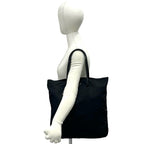Prada Triangle Logo Plate Nylon Leather Tote Black — view 2