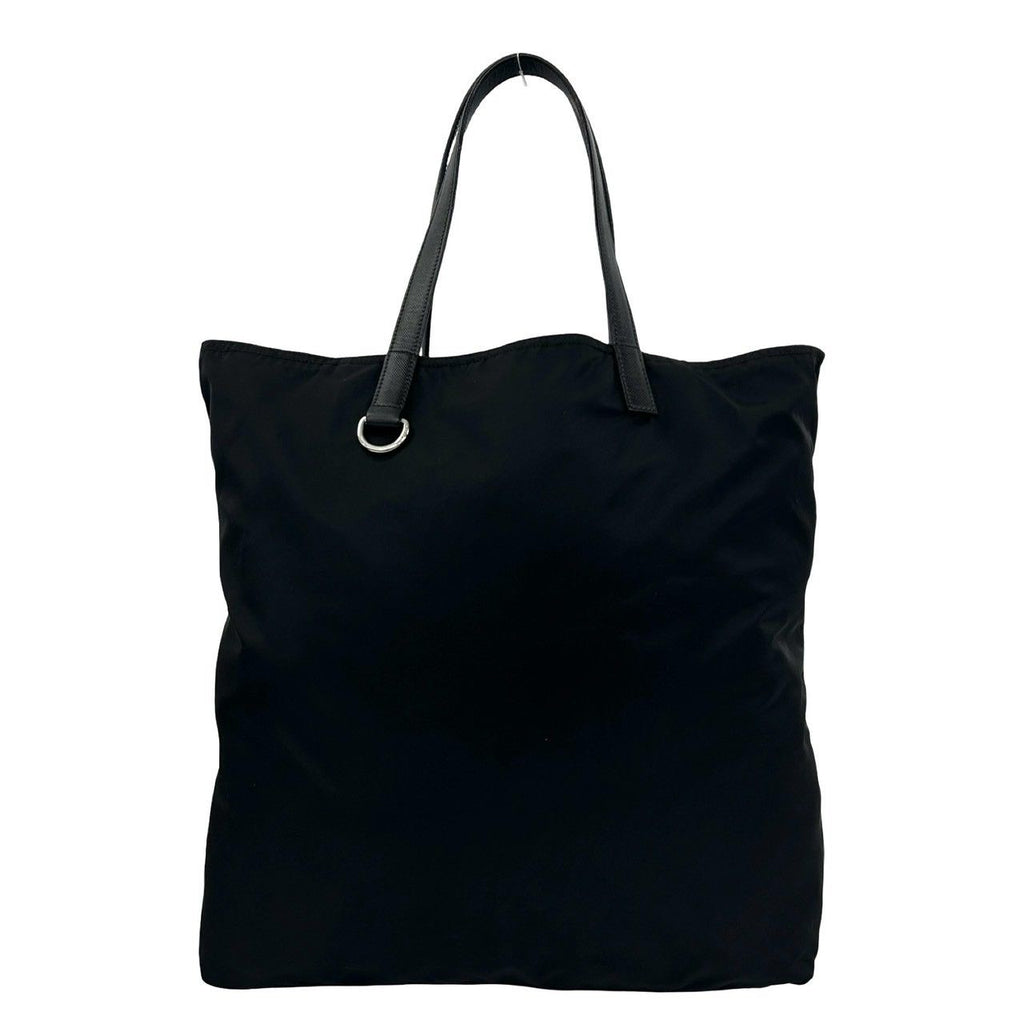 Prada Triangle Logo Plate Nylon Leather Tote Black — view 3