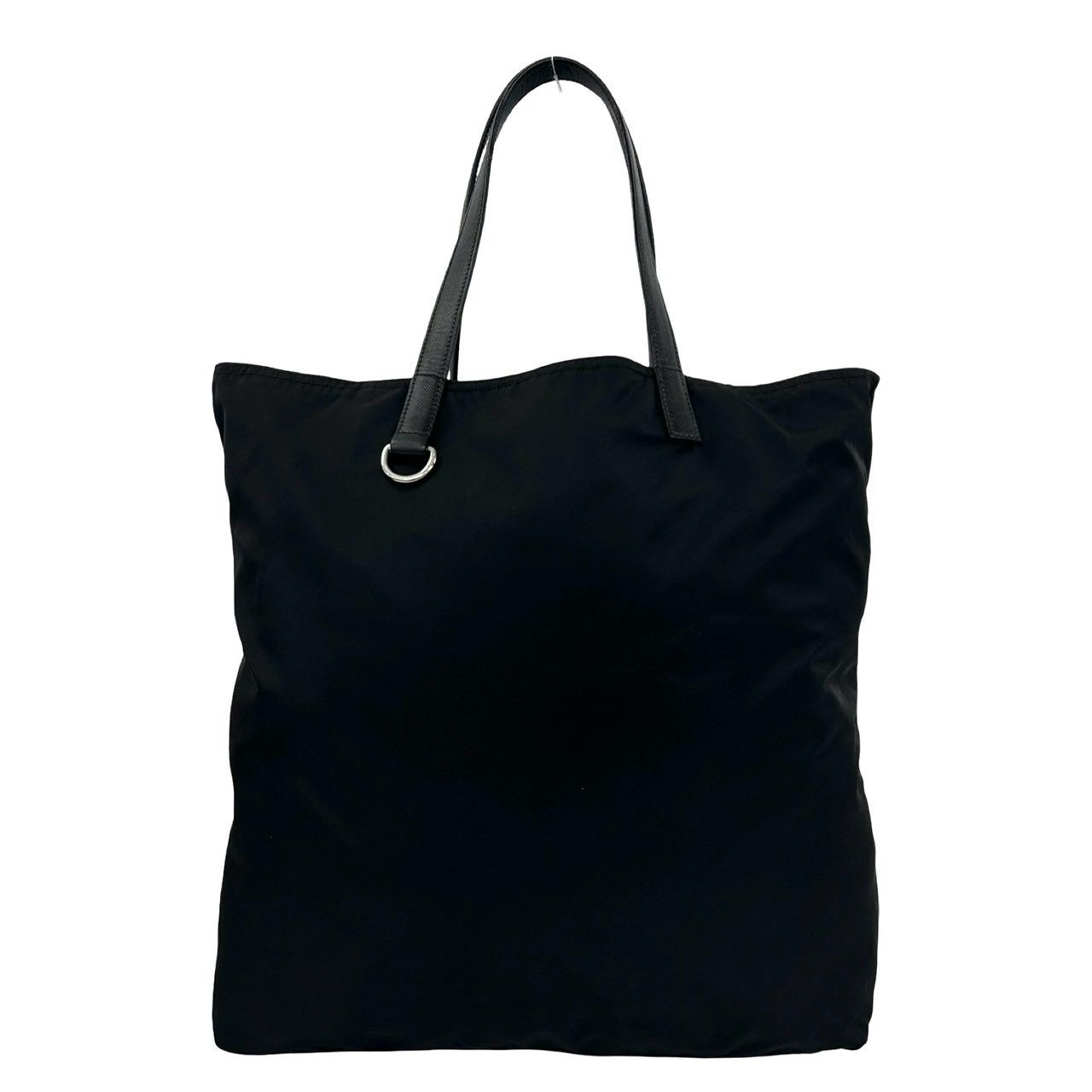 Prada Triangle Logo Plate Nylon Leather Tote Black — view 3
