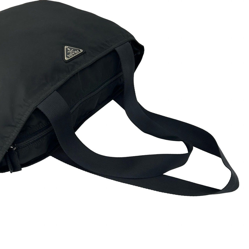 Prada Triangle Nylon Leather Tote Shoulder Bag Black — view 4