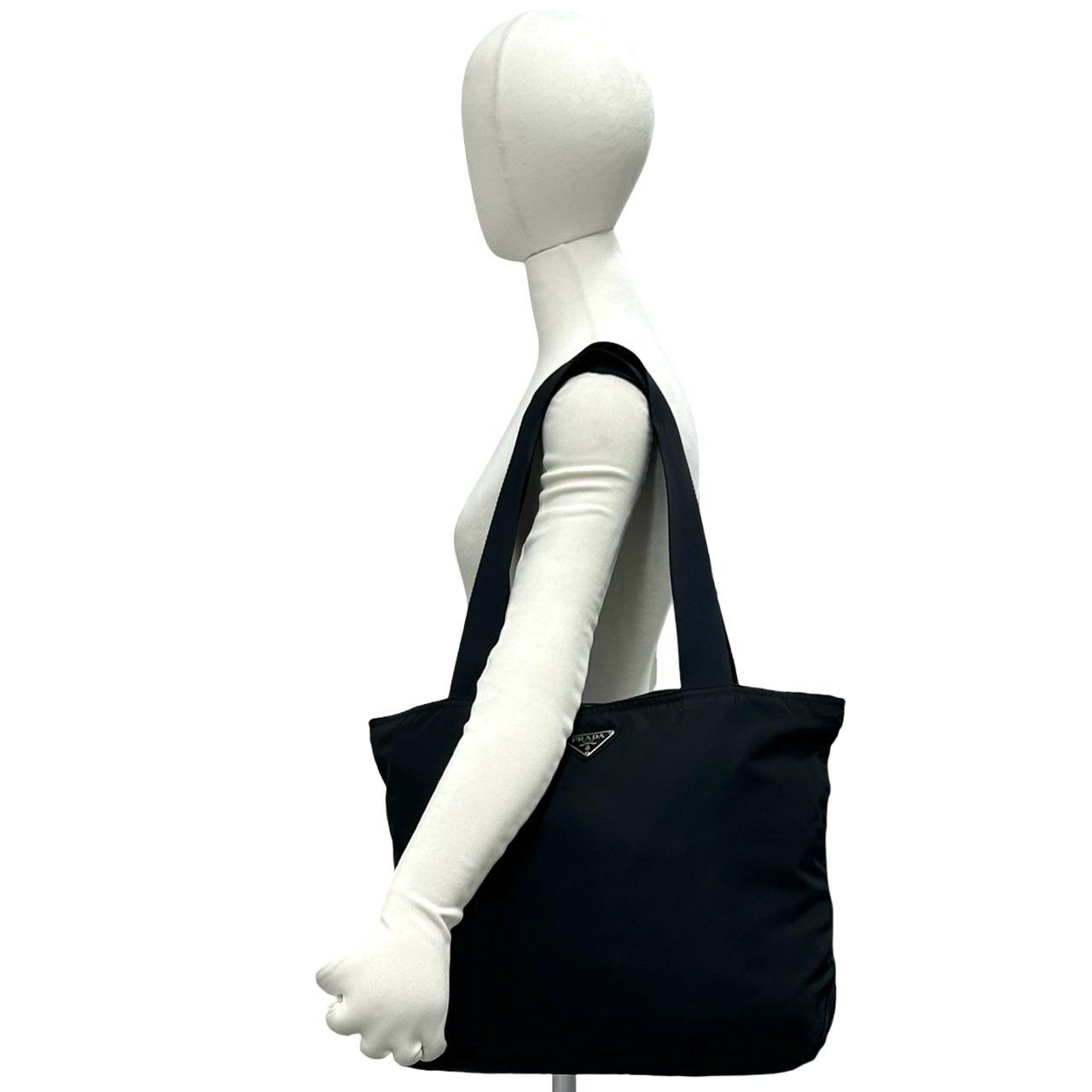 Prada Triangle Nylon Leather Tote Shoulder Bag Black — view 2