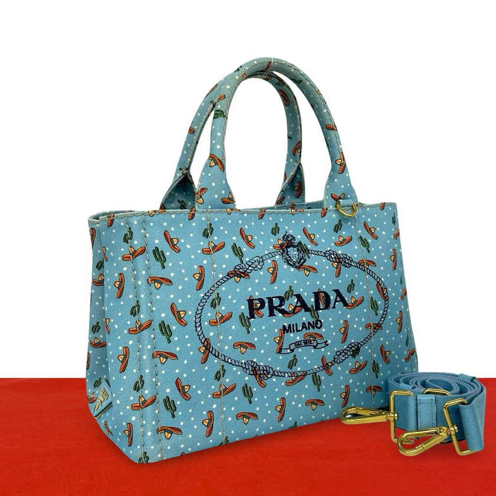 Prada Canapa Canvas 2-Way Shoulder Bag Mini Tote Blue