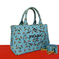 Prada Canapa Canvas 2-Way Shoulder Bag Mini Tote Blue