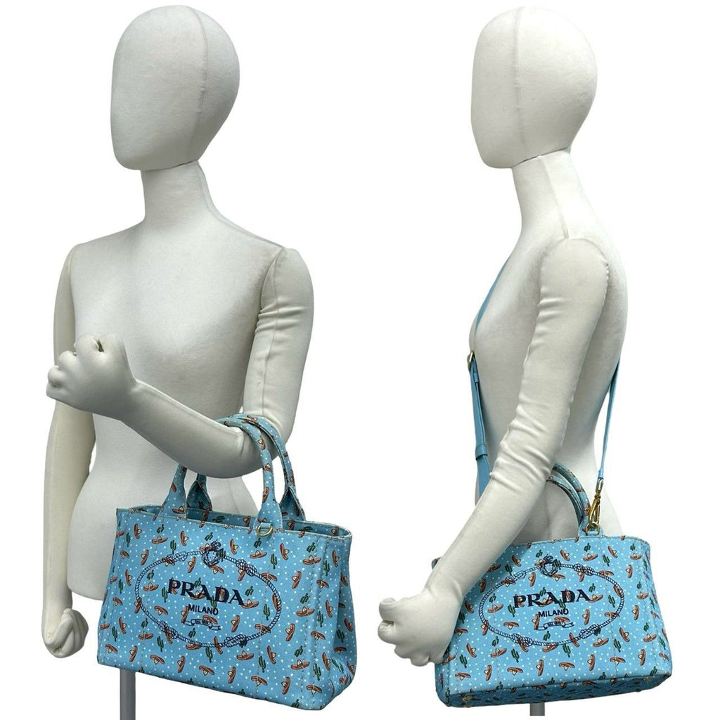 Prada Canapa Canvas 2-Way Shoulder Bag Mini Tote Blue — view 2
