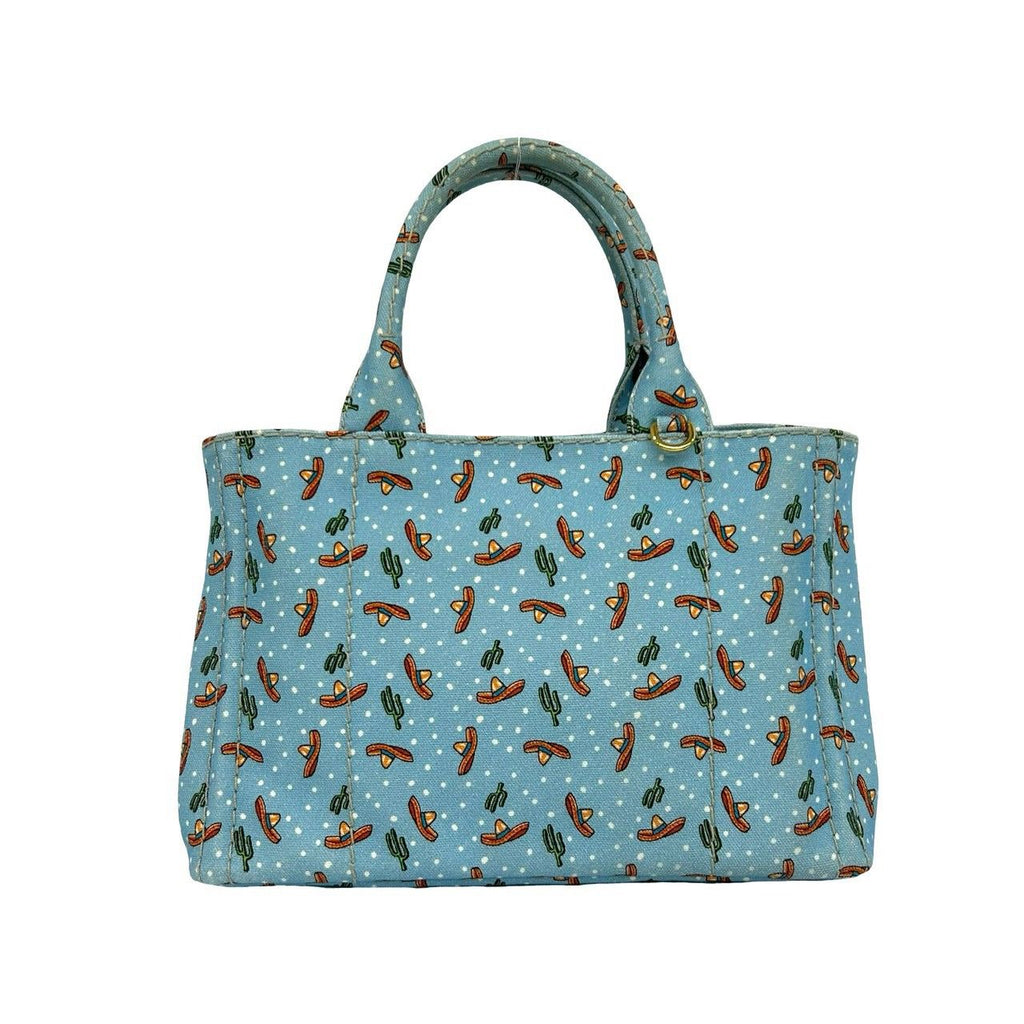 Prada Canapa Canvas 2-Way Shoulder Bag Mini Tote Blue — view 3