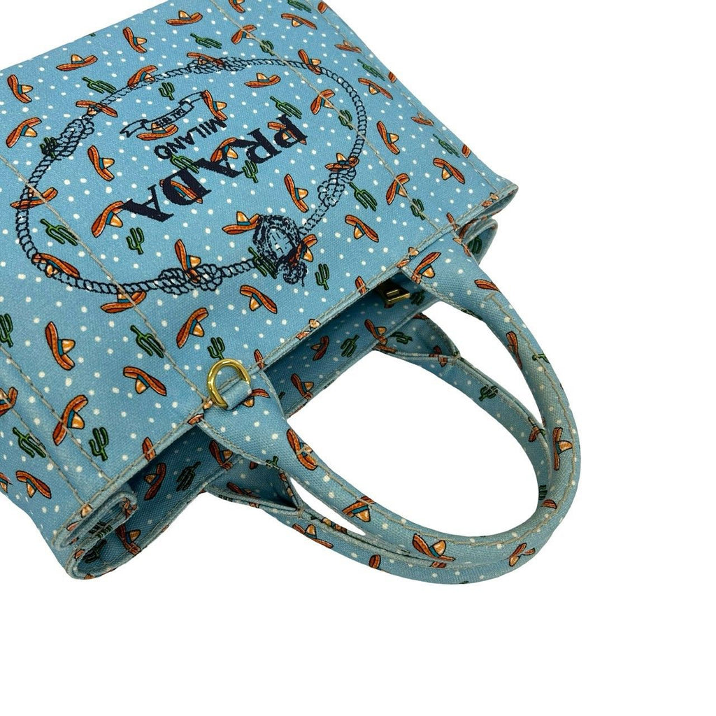 Prada Canapa Canvas 2-Way Shoulder Bag Mini Tote Blue — view 4