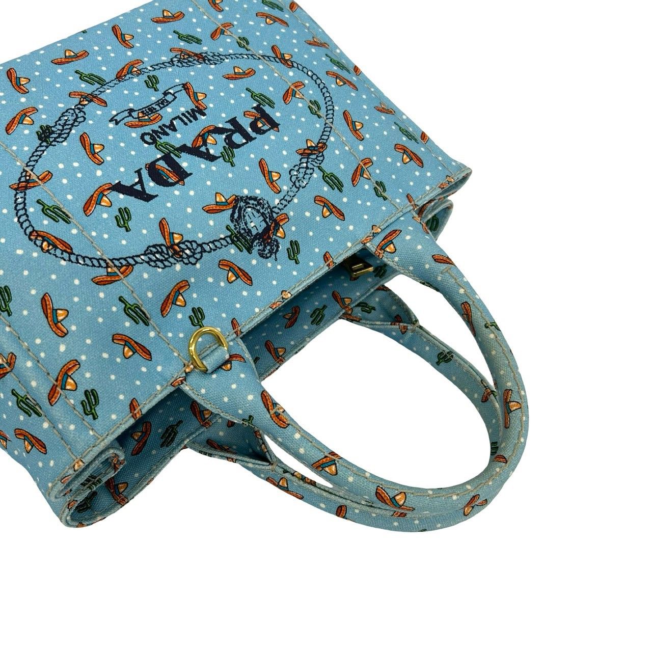 Prada Canapa Canvas 2-Way Shoulder Bag Mini Tote Blue — view 4