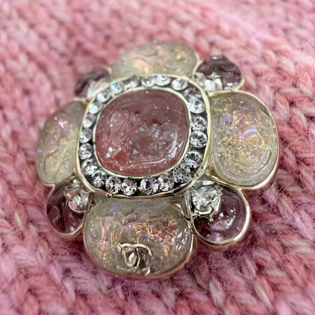 Chanel Cashmere 98% Gripoix Style Camellia Button Cardigan Pink 40 — view 6