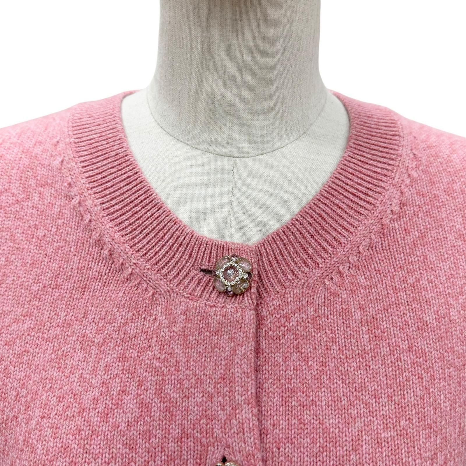 Chanel Cashmere 98% Gripoix Style Camellia Button Cardigan Pink 40 — view 2