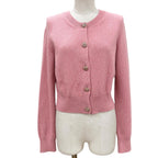 Chanel Cashmere 98% Gripoix Style Camellia Button Cardigan Pink 40