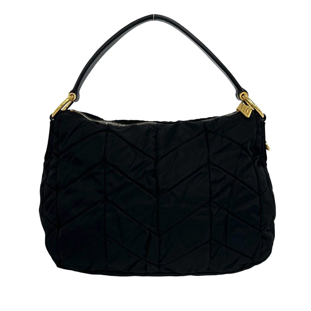 Prada Logo Nylon Tessuto Enamel Leather Shoulder Bag Black — view 3