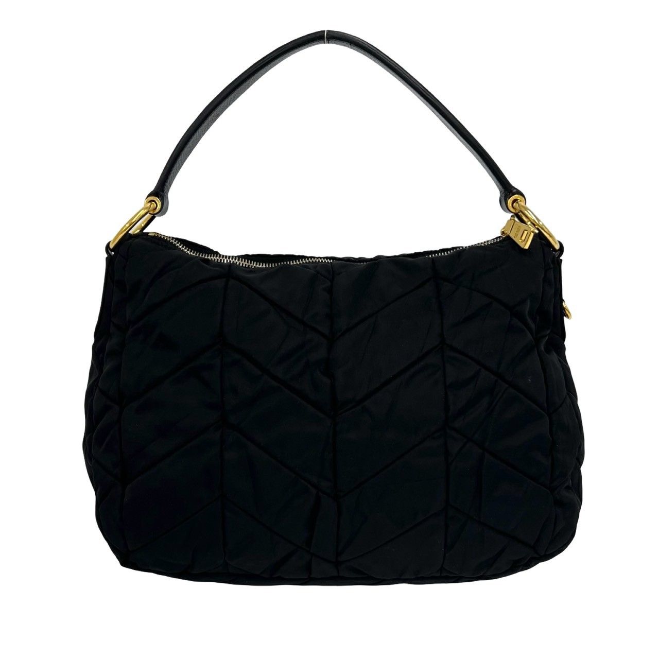 Prada Logo Nylon Tessuto Enamel Leather Shoulder Bag Black — view 3
