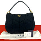 Prada Logo Nylon Tessuto Enamel Leather Shoulder Bag Black