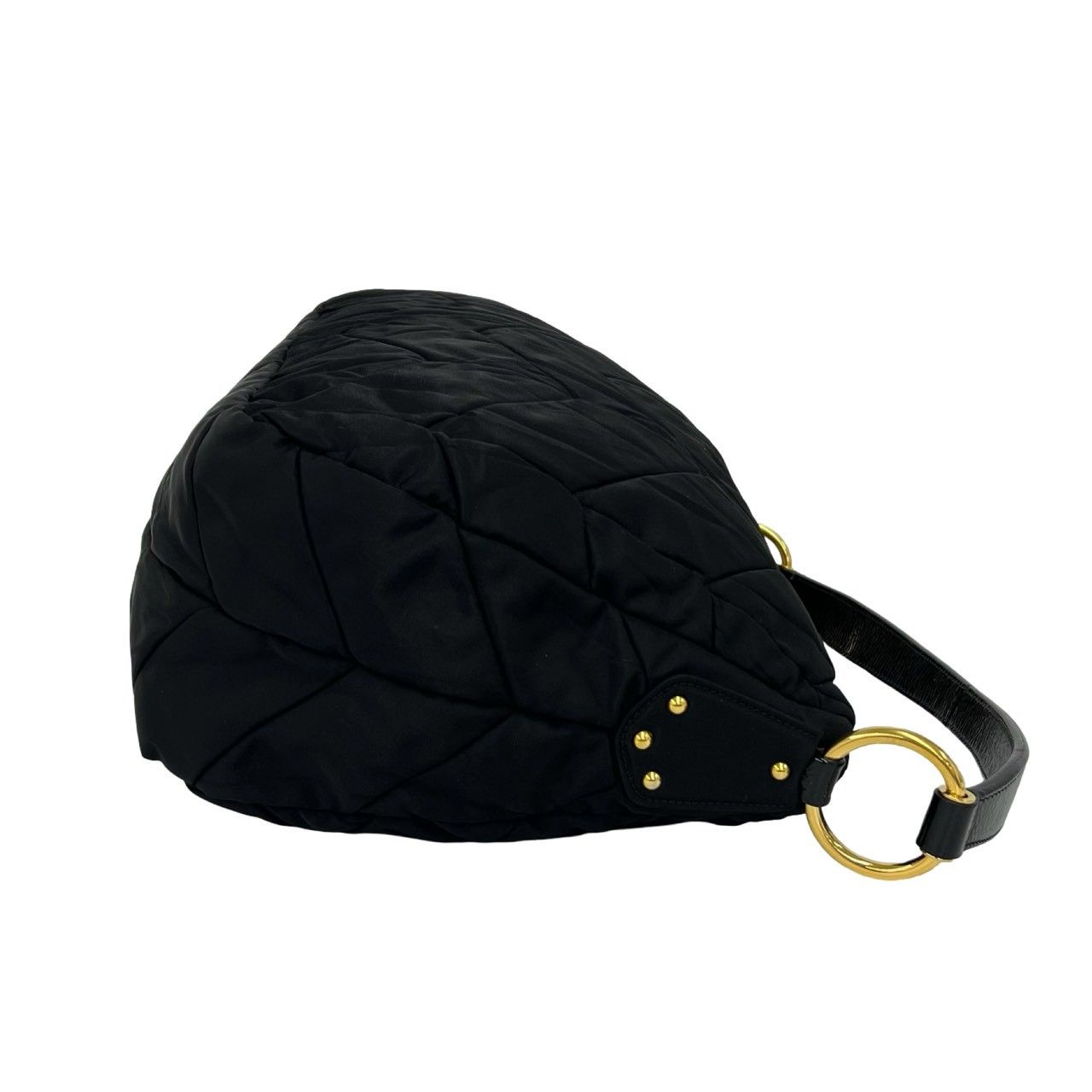 Prada Logo Nylon Tessuto Enamel Leather Shoulder Bag Black — view 6