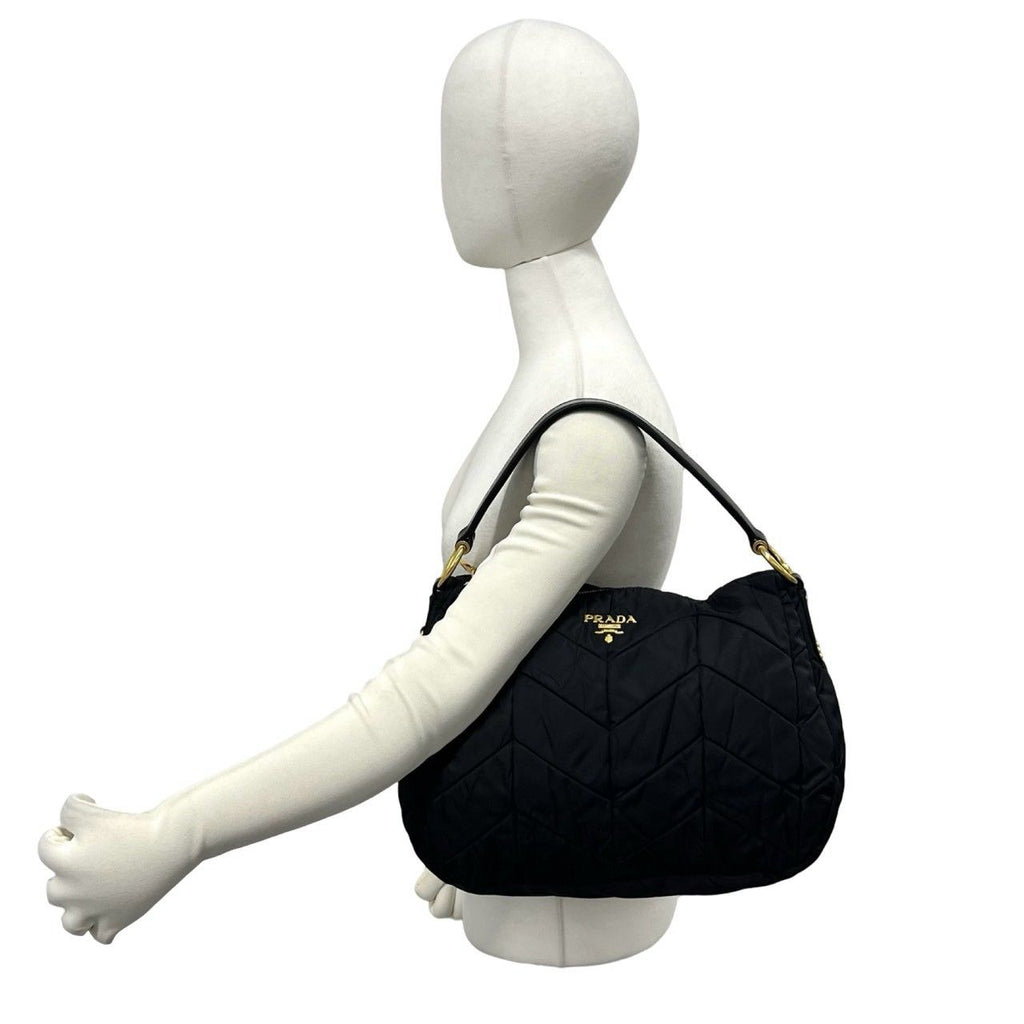 Prada Logo Nylon Tessuto Enamel Leather Shoulder Bag Black — view 2