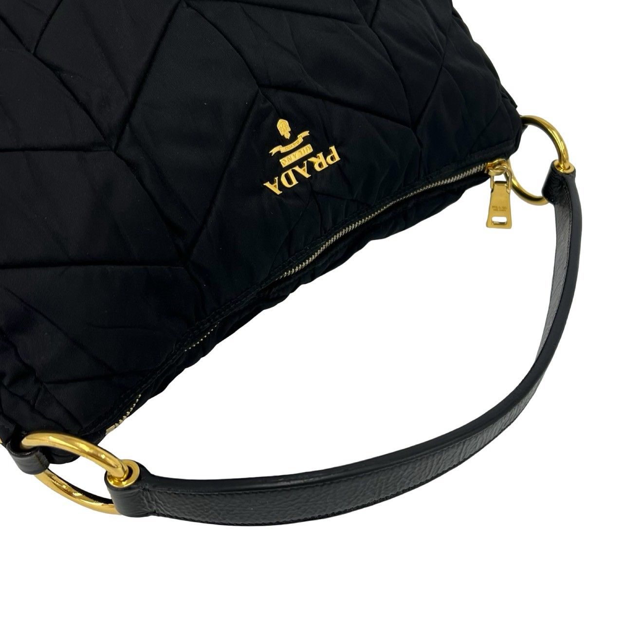 Prada Logo Nylon Tessuto Enamel Leather Shoulder Bag Black — view 4