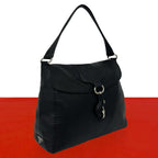 Prada Triangle Logo Leather Shoulder Bag Tote Black