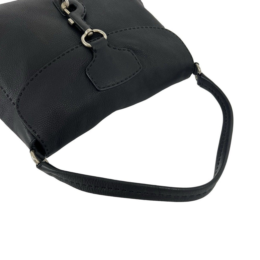 Prada Triangle Logo Leather Shoulder Bag Tote Black — view 4