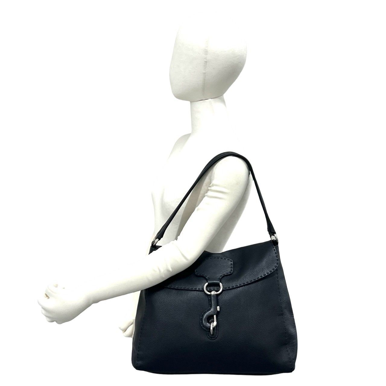 Prada Triangle Logo Leather Shoulder Bag Tote Black — view 2