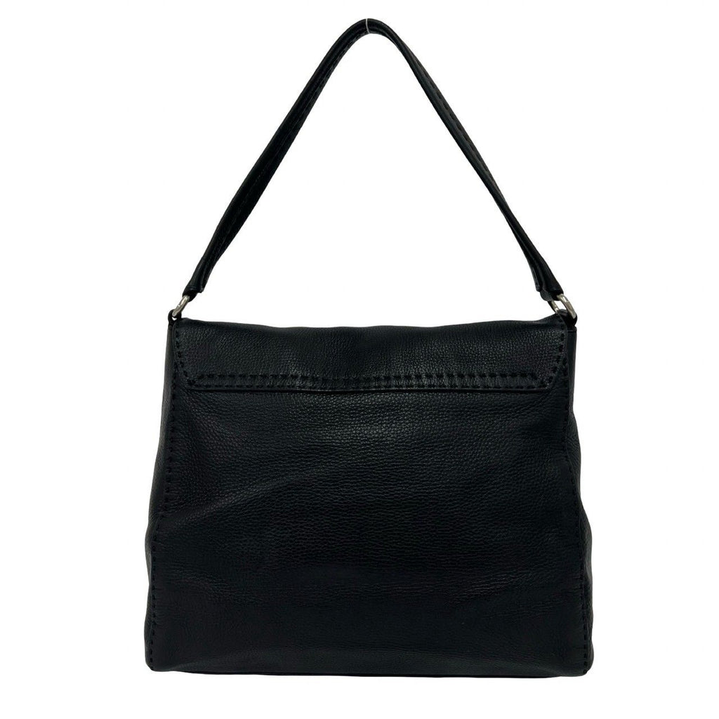 Prada Triangle Logo Leather Shoulder Bag Tote Black — view 3