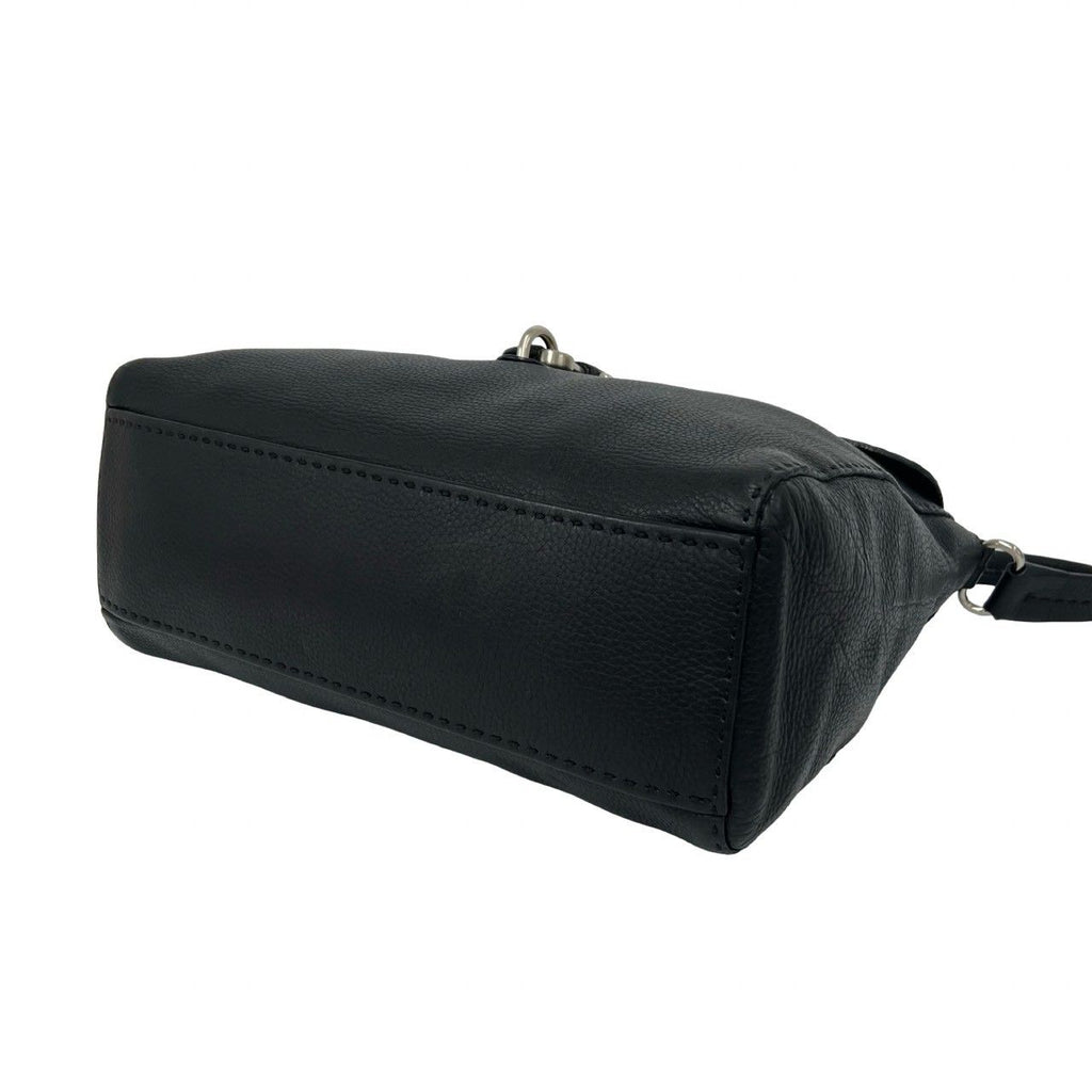 Prada Triangle Logo Leather Shoulder Bag Tote Black — view 8